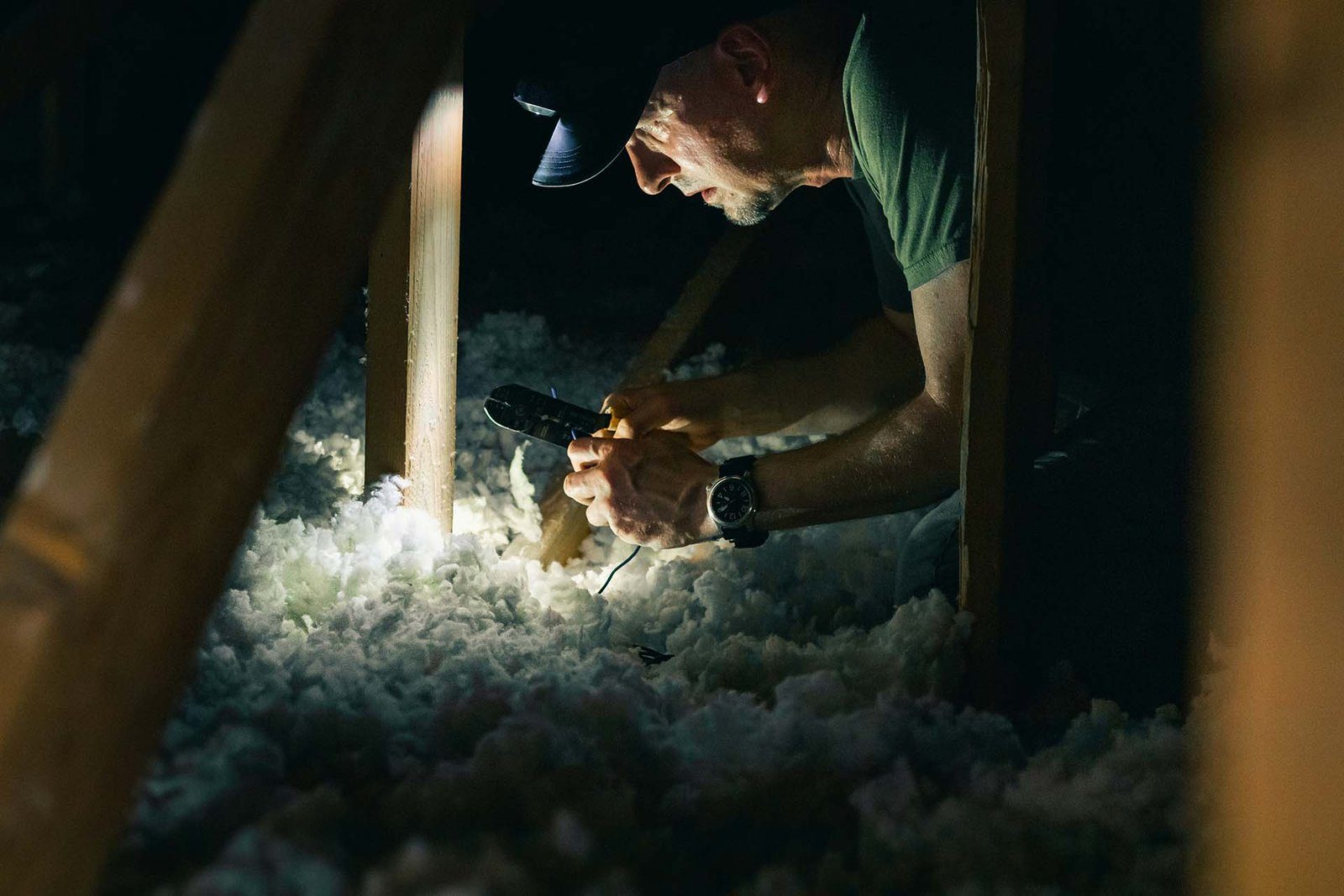 Inspecting framing and insulation in an attic